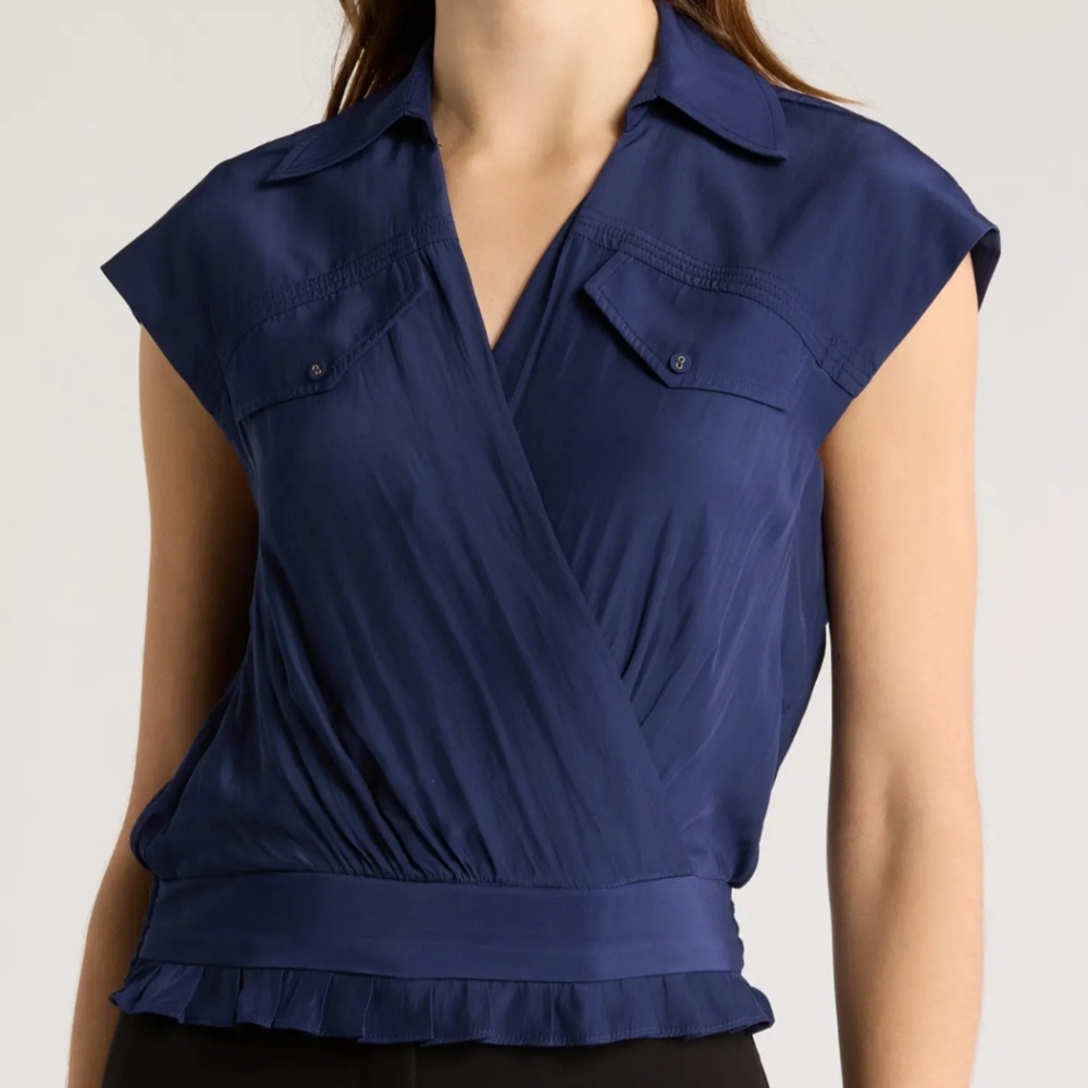 NWT Ramy Brook Amaris Navy Blue Wrap Top S